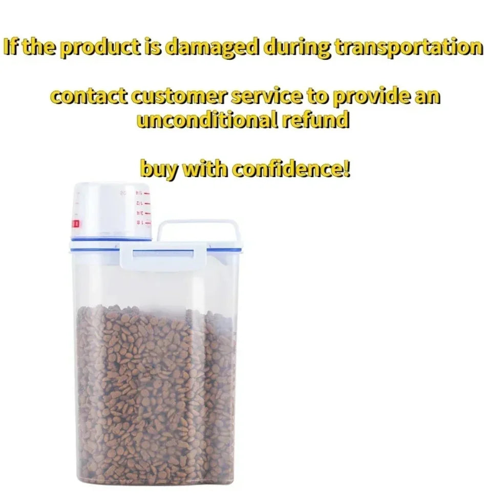 1.5kg/2kg Dog Cat Food Pail Plastic Storage Tank with Measuring Cup Container Moisture-proof Sealed Jar Pet Supplies Accessories