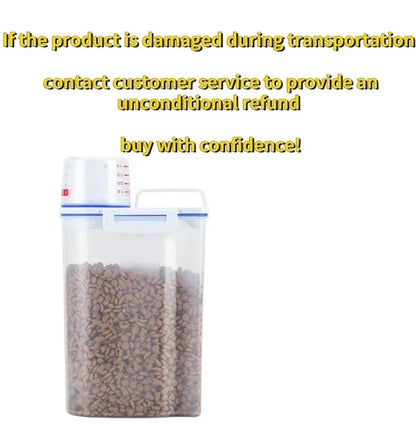 1.5kg/2kg Dog Cat Food Pail Plastic Storage Tank with Measuring Cup Container Moisture-proof Sealed Jar Pet Supplies Accessories