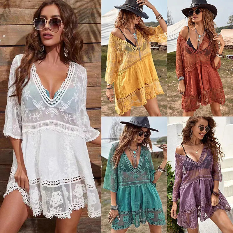 2025 Lace Beach Pareo wear Swim Suit Cover Up Playa  Tunics for  Tunic Swimwear Women