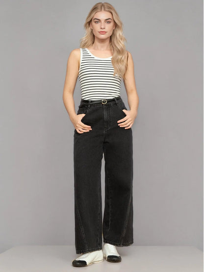 DUSHU Plus Size Women's High Waisted Jeans Women's 2025 Spring New Style Wide Leg Jeans Long Pants 25DS81044+25DS81163