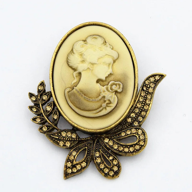 SHMIK Vintage Palace Style Relief Beauty Pendant Crystal Badges Brooch For Women Elegant Retro Middle Design Pin Jewelry