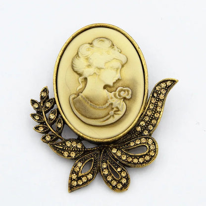 SHMIK Vintage Palace Style Relief Beauty Pendant Crystal Badges Brooch For Women Elegant Retro Middle Design Pin Jewelry