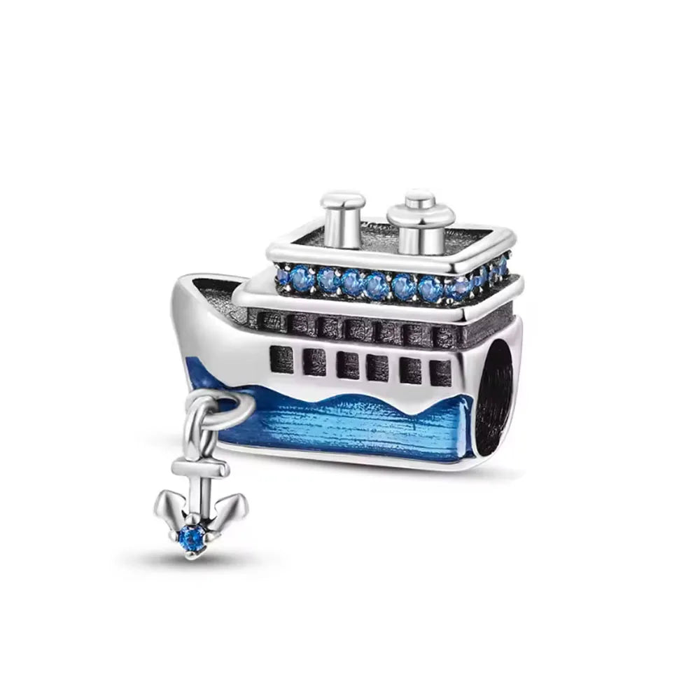 Blue Ocean Turtle Octopus Ship Talisman 925 Silver Beads, Suitable for Original Bracelets DIY Jewelry Women's Accessories Gifts