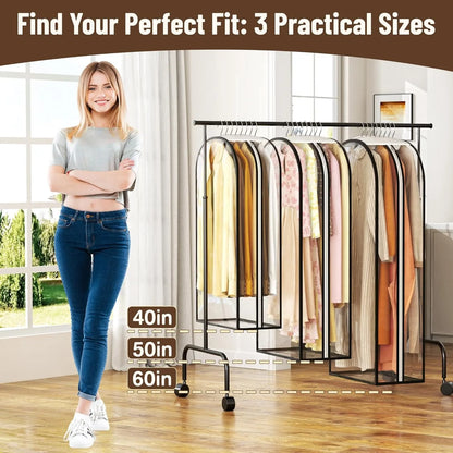 Garment Bags for Hanging Clothes 40” Long,Clear Suit Bags for Closet Storage, Travel Covers with 10"Gussets for Coat Dress Shirt
