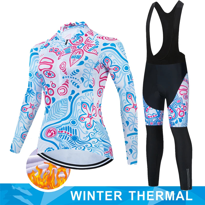 Women Winter Thermal Fleece Clothes 2026 Cycling Uniform Cycle Jersey Clothing Jerseys Pants Gel Bib MTB Jacket Suit Bike Outfit
