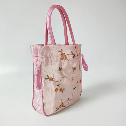Elegant Ethnic Style Cosmetic Handbag Women Flower Handbags Embroidered Flower Small Bucket Bag National Style Purse Jewelry Bag