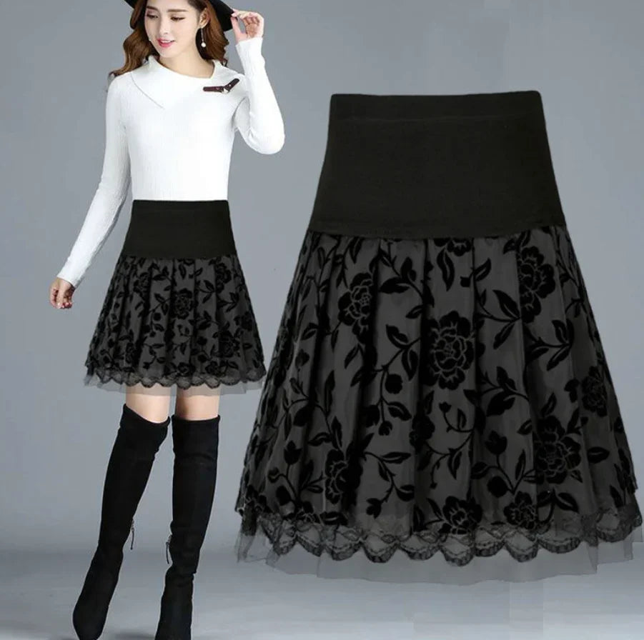 Voile Pleated A- line Short Skirt Elastic Waist Large Size Woman Skirts Mujer Faldas Saias Mulher
