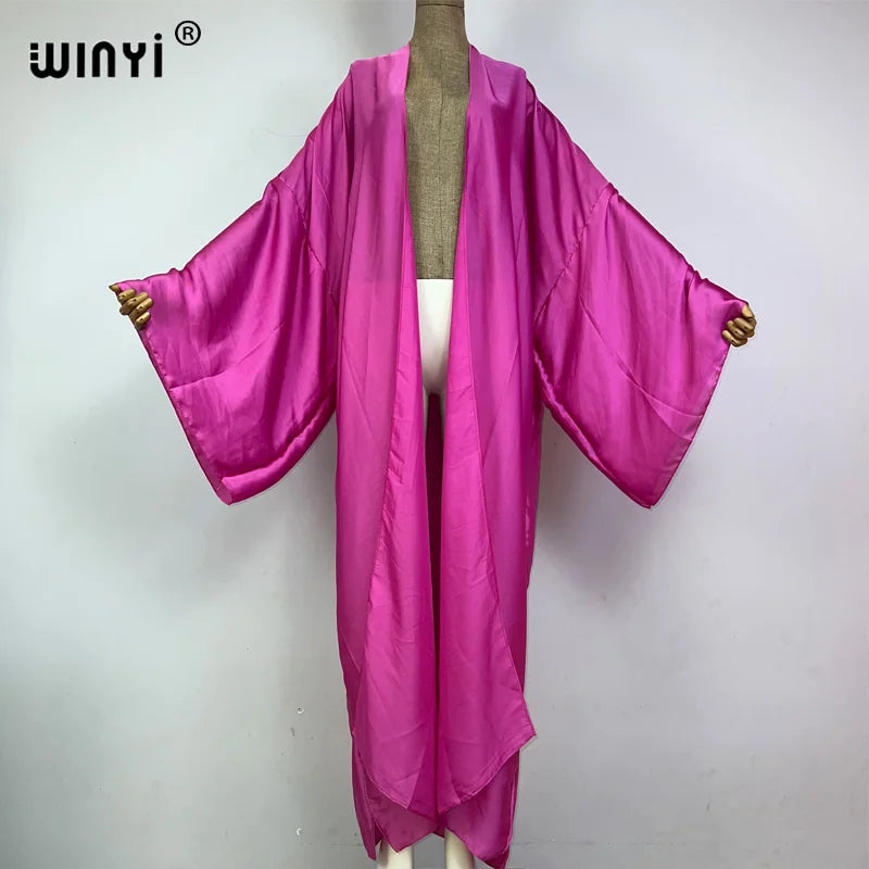 WINYI kimono boho monocolour kaftans beach wear Elegant купальник Holiday beach outfits for women cover ups comfortable dress
