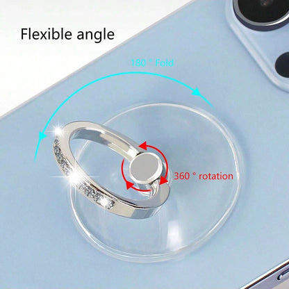 Crystal Diamond Transparent Phone Ring Holder 360° Rotatable Universal Finger Grip Stand Compatible with All Phones & Cases 1PC