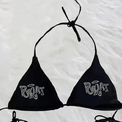 Vintage Spliced Diamond Bikini Set Swimwear Women Sexy Triangle Lace Up Micro Bikini Summer 2025 New Swimsuit Bikini Two Piece