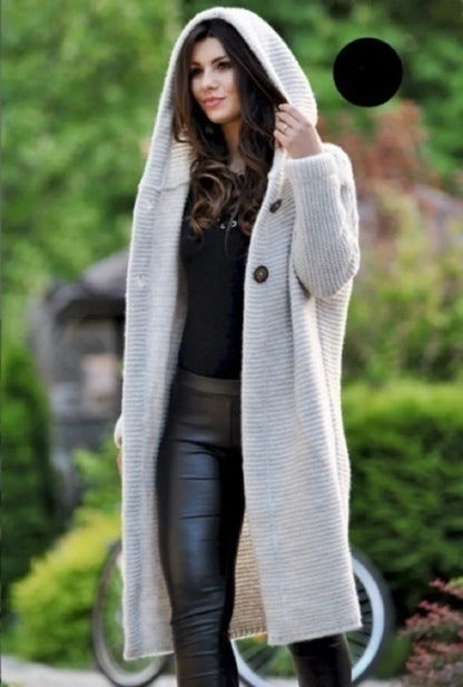 2025 Autumn/Winter New Women's Cardigan Mid-Length Pure Color Long Sleeve Knitwear With Hood Cardigan For Women