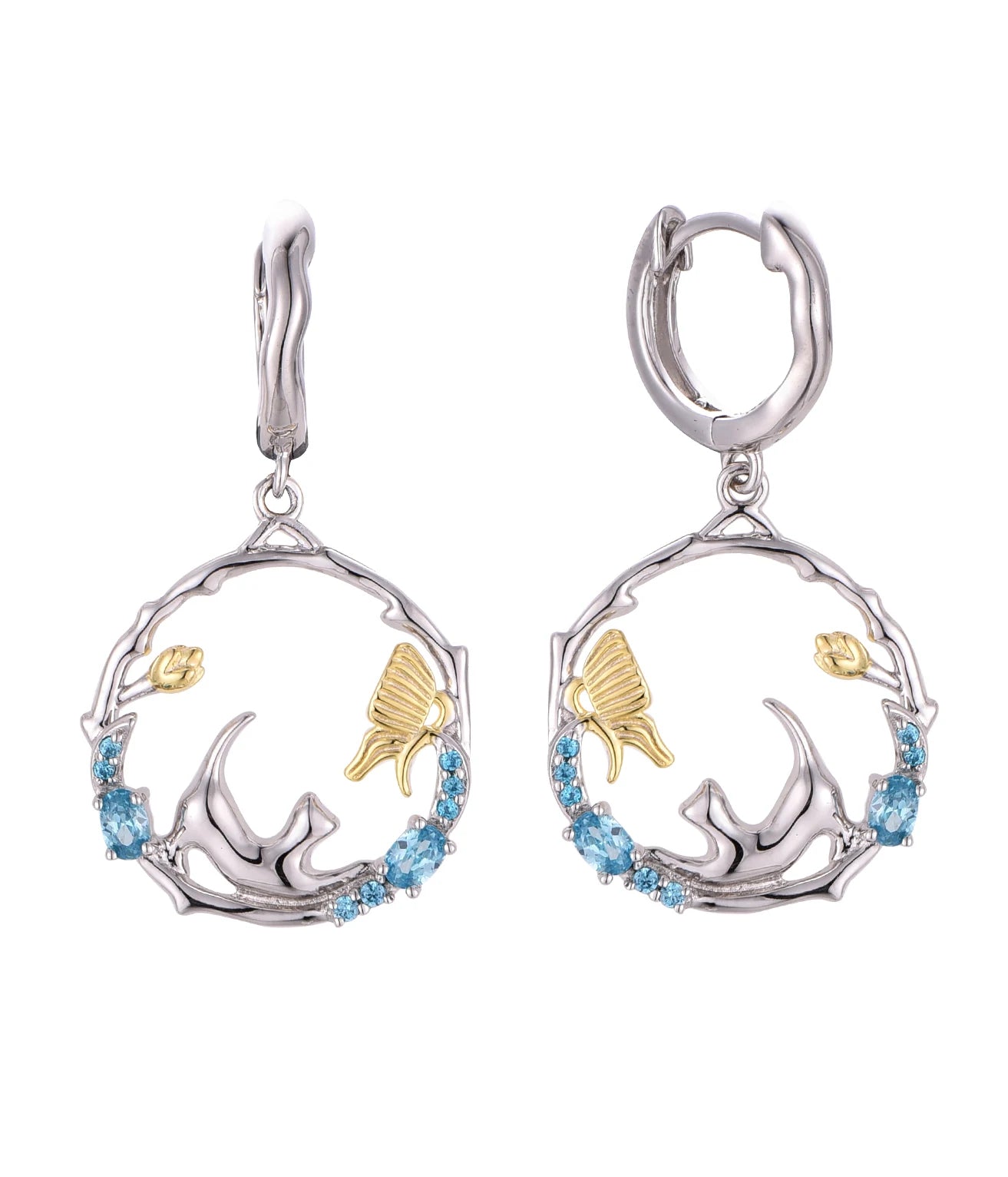 Fine Jewelry Women Cat Luxury 925 Silver Necklace Earrings Zirconia Jewelry Set