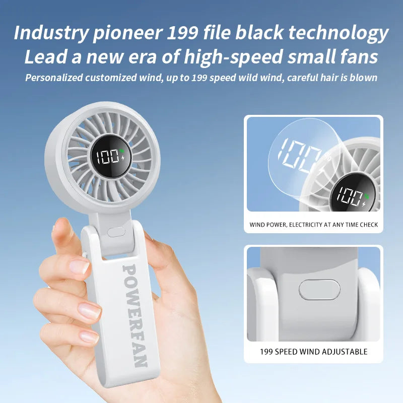 Digital Display Handheld Fan, USB Rechargeable Strong Wind Cooling Fan, Portable Mini Fan for Home Office Travel