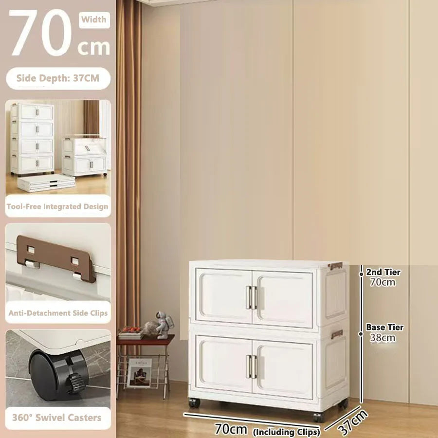 Folding Storage Cabinet with Drawers Home Organization Kitchen Bathroom Bedroom Multi-Functional Compact Closet Space Saver