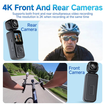 Handheld Dual Camera Action Camera with 1.5 Inch IPS Screen Supports Simultaneous Recording with WiFi And Mobile App Connection