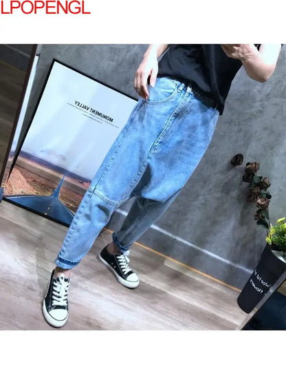 Women High Waist Chic Nine Points Harem Blue Jeans Hip Hop Street Cross-pants Full Length Clothing Boyfriend Washed Pants