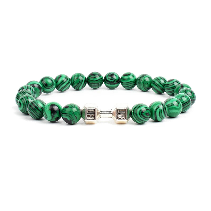 Dumbbells For Men Beads Bracelet Natural Black Volcanic Lava Stone Energy Barbell Fashion Bracelets Bangles Handmade Jewelry