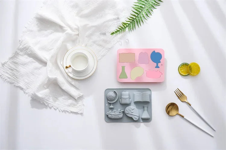 6 Holes, 6 Different School Supplies, Theme Modeling, Silicone Mold, Cake Mold, Ice Cube, Chocolate Mold  Cake Decorating Tools