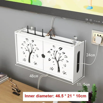 Large Wireless Wifi Router Shelf Storage Boxes Cable Power Plus Wire Bracket Wood-Plastic Wall Hanging Plug Board DIY Home Decor