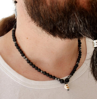 Heishi Turquoise Men Necklace with Hematite  Men Gemstones Necklace  Stone Necklace Onyx Mens Necklace