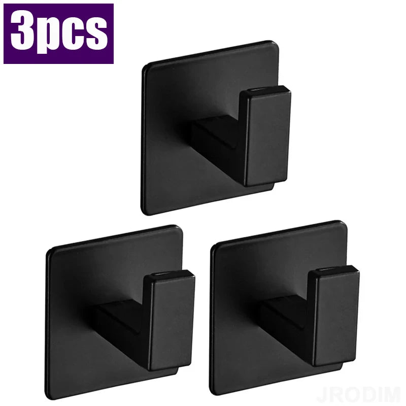 4/1pcs Bathroom Adhesive Wall Black Robe Hooks Towel Hook Coat Holder Keys Clothes Hanger Bathroom Kitchen Hardware Accessories