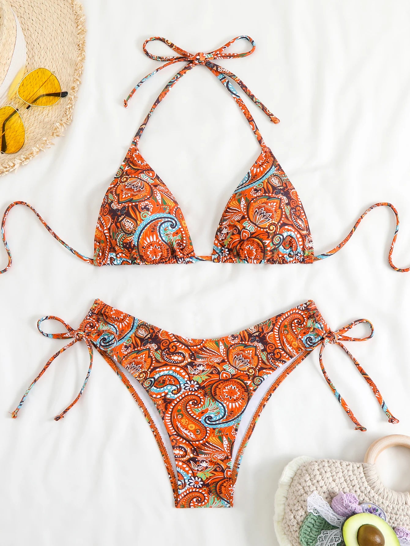 2026 Halter Triangle Bikinis Printed Swimsuit Women Sexy String Swimwear Female Bathers Swimming Bathing Swimming Swim Suit