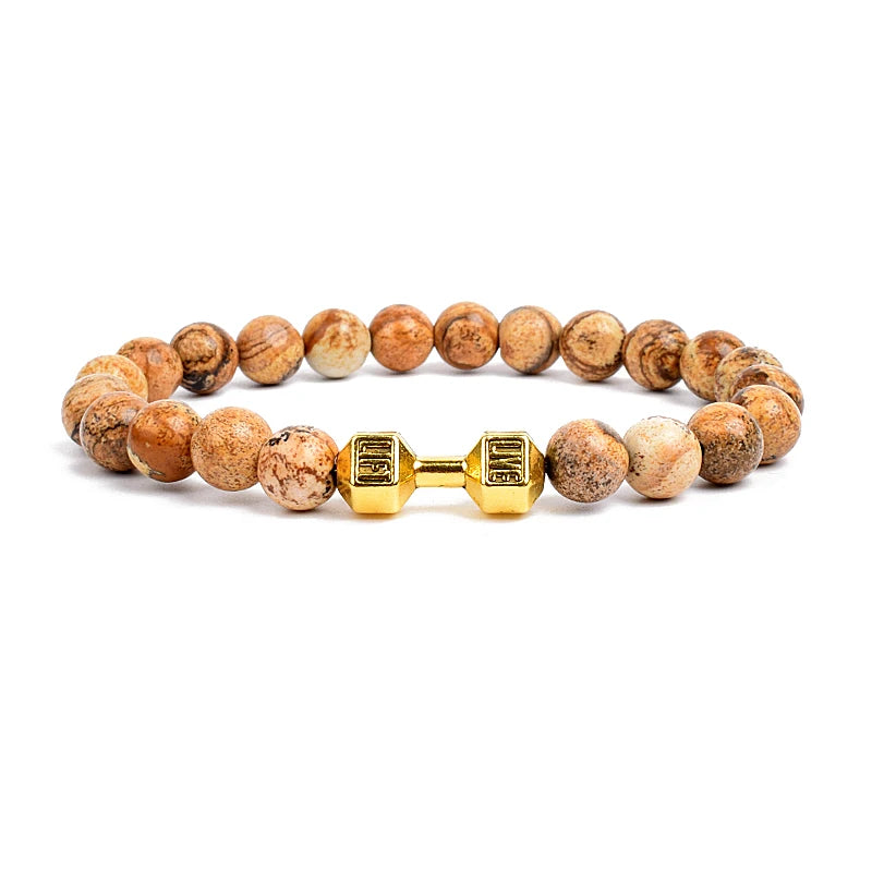 Dumbbells For Men Beads Bracelet Natural Black Volcanic Lava Stone Energy Barbell Fashion Bracelets Bangles Handmade Jewelry