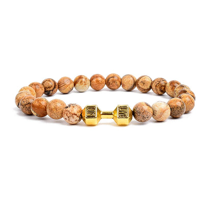 Dumbbells For Men Beads Bracelet Natural Black Volcanic Lava Stone Energy Barbell Fashion Bracelets Bangles Handmade Jewelry