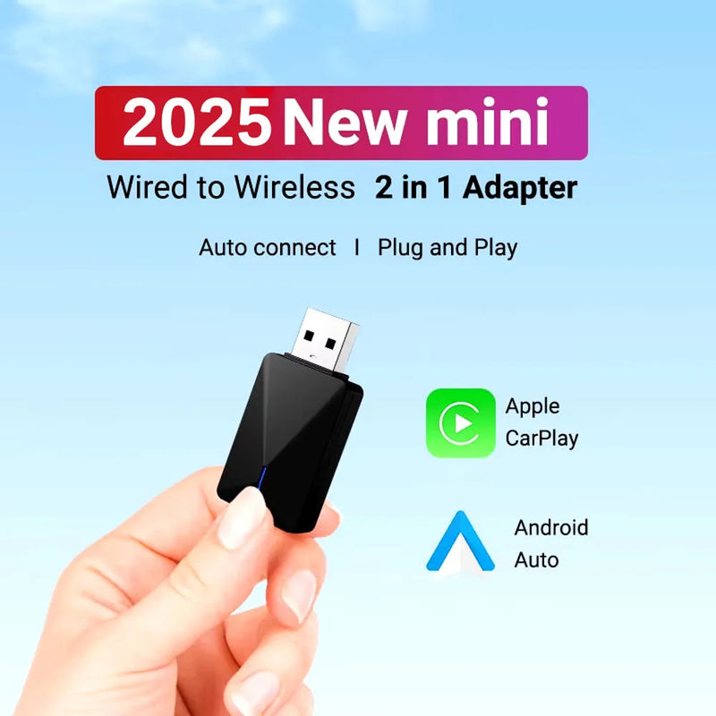 Wired to Wireless CarPlay and Android Auto 2in1 Mini Box  5GHz WiFi5 Transmission Speed Plug and Play Fashionable and Portable