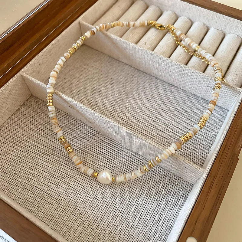 Light Luxury Color Beaded Splicing Necklaces High-end Freshwater Pearl Clavicle Necklace Stacked Design Jewelry Women Wholesale