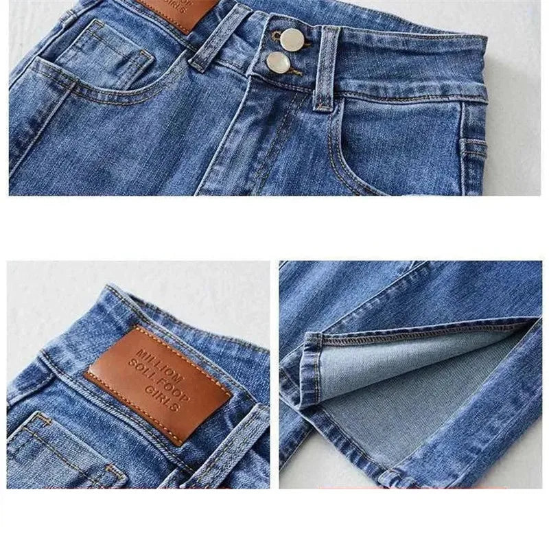 High-waist Stretch Split Flare Jeans Women Street Clothes Spring Summer 2025 New Slim Women Vintage Denim Trousers Casual Jeans