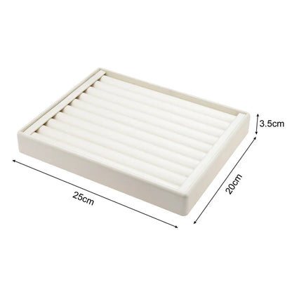 Stackable Leather Ring & Earring Tray - 25x20cm Black White Storage Box with Lid - Jewelry Organizer