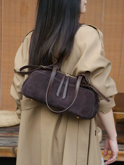 2026 Newest Women Pillow Bag Suede Genuine Leather Shoulder Bags Luxury Designer Female Large Underarm Bag Versatile Bags Coffee