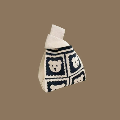 Fashion Handmade Knit Handbags Women Mini Knot Wrist Bag Korean Casual Tote Bag Reusable Shopping Bags