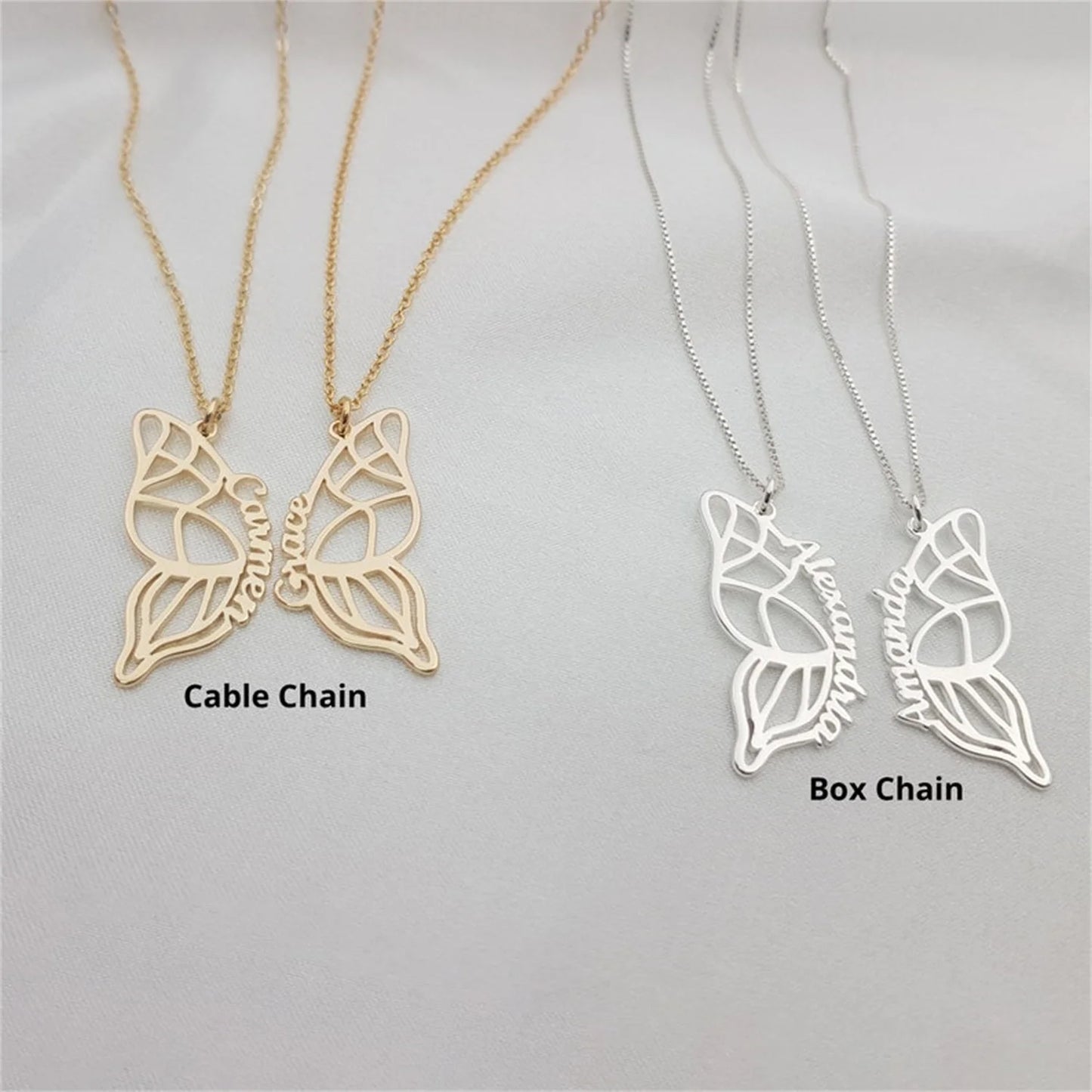 Stainless Steel Two Butterfly Necklace Personalized Butterfly Wings Necklace Best Friends Necklace Set Custom BFF Necklace