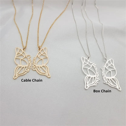 Stainless Steel Two Butterfly Necklace Personalized Butterfly Wings Necklace Best Friends Necklace Set Custom BFF Necklace