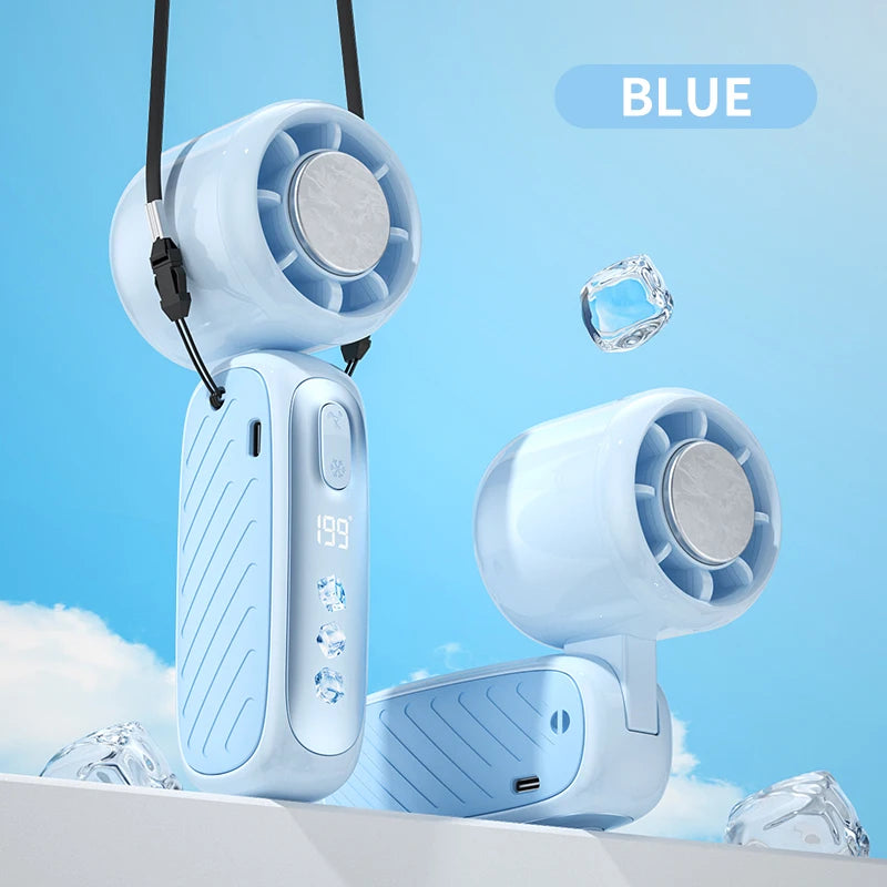 Portable Handheld Fan 199 Speeds ICE Cooling Trendy Personal Fan with Detachable Base Phone Stand Neck Lanyard for Travel