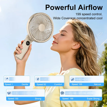 Portable Handheld Fan Folding Camping Fan 3600mAh Desktop USB Rechargeable Fan 199 Speed Powerful Wind Portable Outdoor Hand Fan