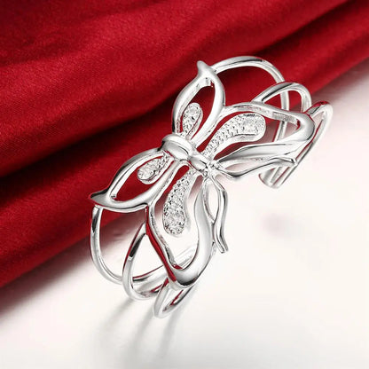 Luxury Designer Butterfly Crystal 925 Sterling Silver Bangles for Women Fashion Wedding Party Noble Jewelry Gifts