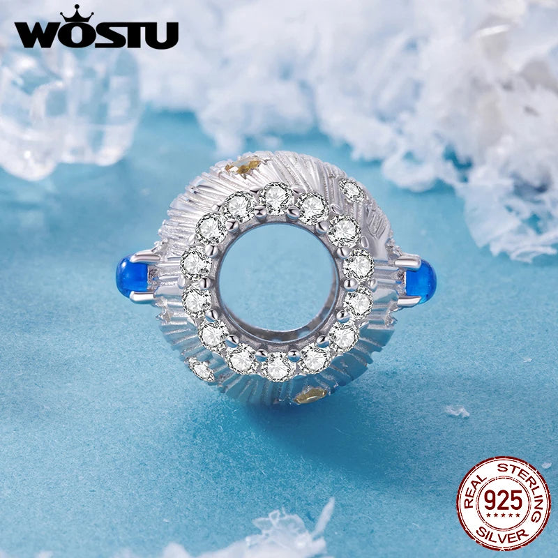 WOSTU 925 Sterling Silver Snowflake Charm Winter Snow Beads Purity Original Fit for Women Girls Necklace DIY Fine Jewelry Gift