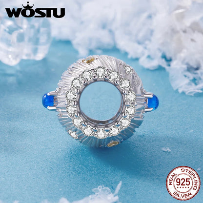 WOSTU 925 Sterling Silver Snowflake Charm Winter Snow Beads Purity Original Fit for Women Girls Necklace DIY Fine Jewelry Gift