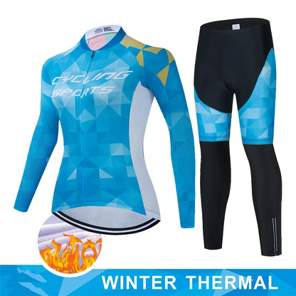 Women Winter Thermal Fleece Clothes 2026 Cycling Uniform Cycle Jersey Clothing Jerseys Pants Gel Bib MTB Jacket Suit Bike Outfit