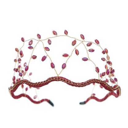 Luxury Red Rhinestone Bridal Tiara Headband Baroque Crystal Grand Crown For Women Banquet Jewelry Hair Accessories
