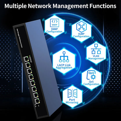 GoodTop 8 Port 10Gb Web Managed Ethernet Switch 10G Network Switch Homelab Network Hub Internet Splitter LACP/VLAN/DHCP Client