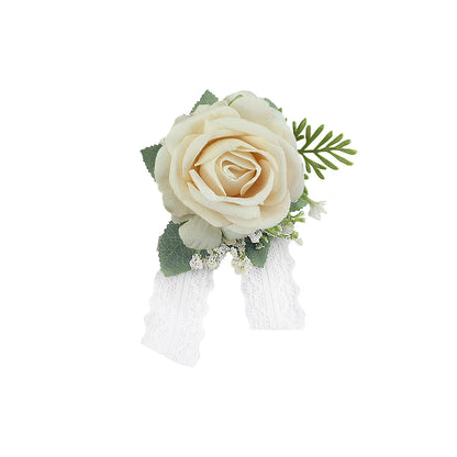 Girls Bridesmaid Wrist Corsage Bridal Prom Party Flannelette Rose Lace Bracelet Fabric Hand Flowers Wedding Accessories