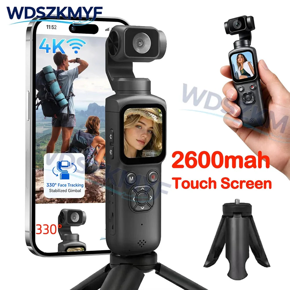 New Real 4K Action Camera With 330° Face Tracking Gimbal Stabilizer 75MP Pixels WiFi Function Pocket Gimbal Camera for Vlog