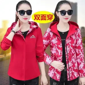 Double-Sided Wear Hooded Windbreaker Women Coat 2025 New Spring Autumn Korean Fashion Loose Jacket Female Mom Outwear Tops T947