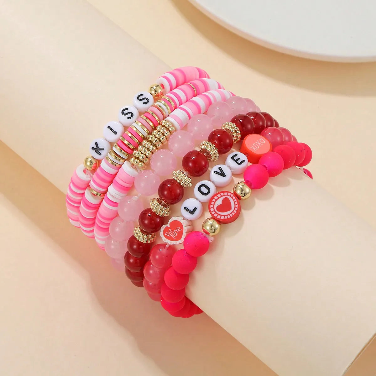 1 set of new Valentine's Day love soft ceramic layered bracelet set suitable for gift giving and daily wear