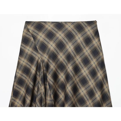 HipSeam Women Check Lace Skirt Spring Summer Casual Mid Waist Women's Side Zip Lady Skirts Asymmetric Hem Female Chic Skirts