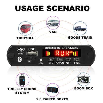 26PCS Bluetooth 5.0 MP3 WMA WAV APE Decoder Board DC 12V Handsfree Car Audio Mic USB AUX TF FM Radio Mp3 Music Player Speaker